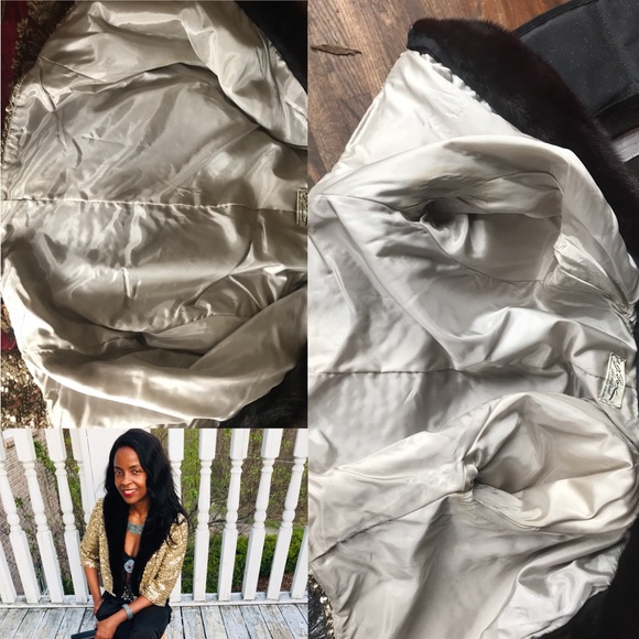 gold sequin IJ Fox sable brown mink fur jacket S-M - Picture 8 of 8